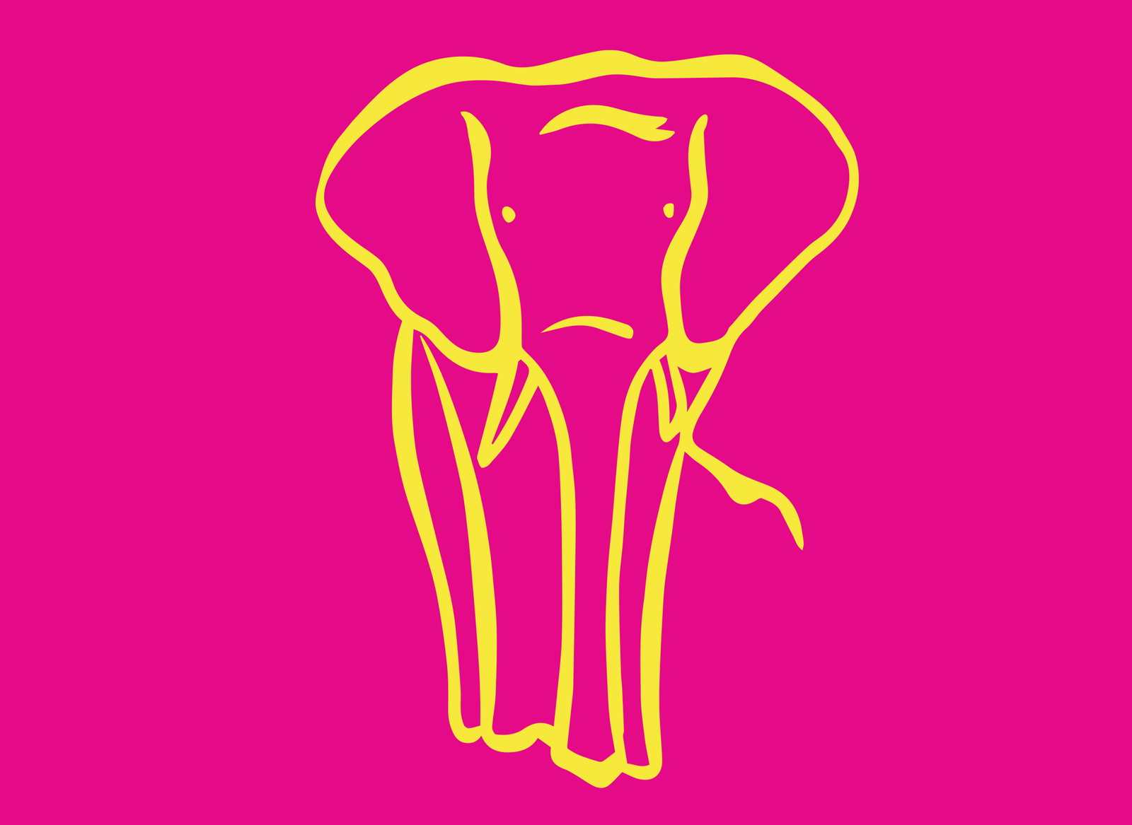 Gelber gezeichneter Elefant vor einem Hintergrund in Magenta